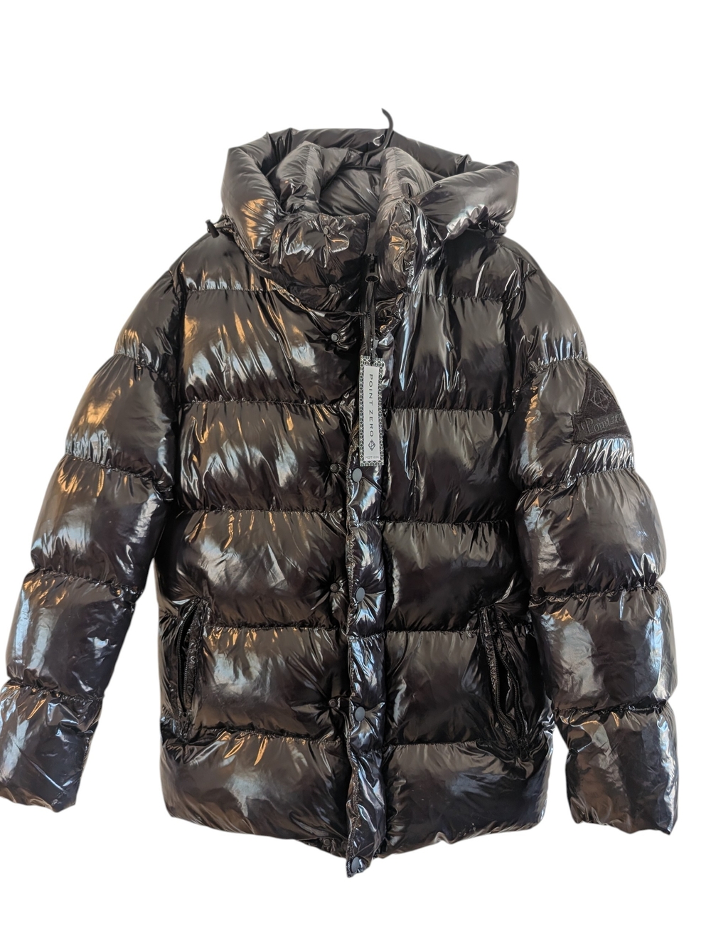 Point Zero Shiny Black Quilted Puffer Jacket Super Warm Mens medium
